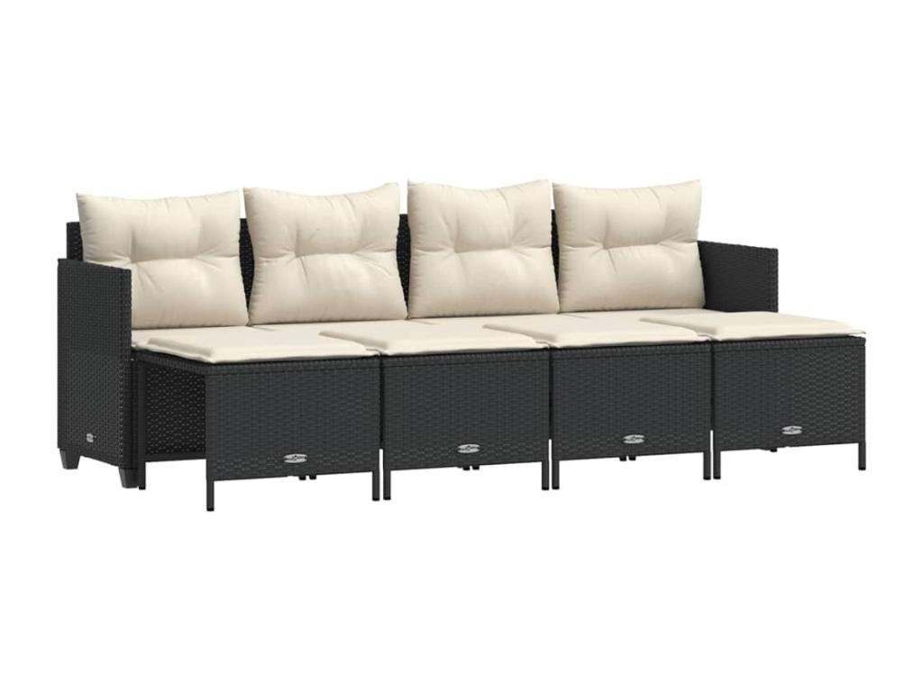 Set di mobili da giardino 5 pezzi con cuscini, vimini in resina nera, 72928ABXY