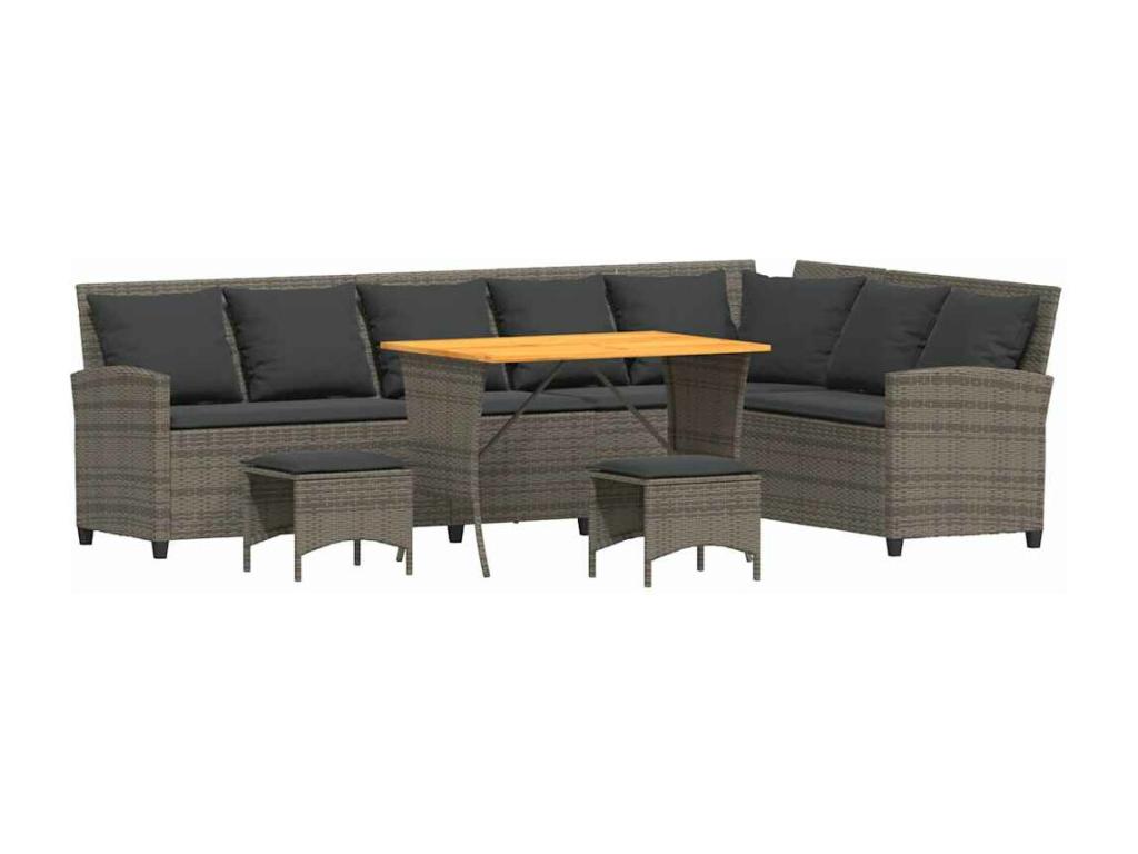 Set di mobili da giardino 4 pezzi con cuscini a L, resina intrecciata grigia 65539OBAO