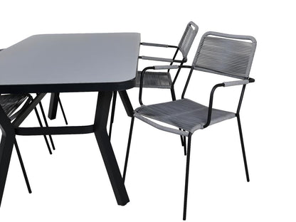 Set tavolo e sedie da giardino Artvivrestore: tavolo 90x160 cm e 4 poltrone, G, nero/grigio. 61523GEOZ