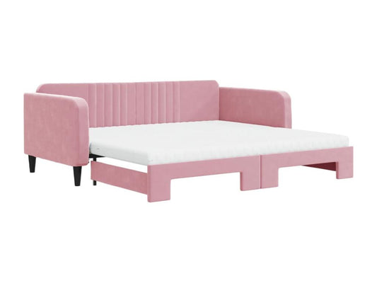Divano letto con letto estraibile e materasso in velluto rosa 100x200 cm 54959VKFJ