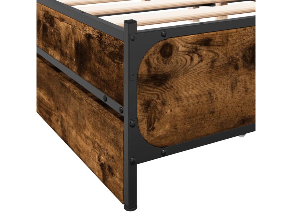 Struttura letto con cassetti, senza materasso, rovere affumicato, 135x190 cm, 02565VKSR