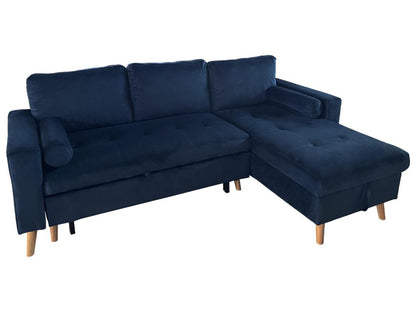 Divano angolare trasformabile a 3 posti Maisonpuretop in velluto blu - Maisonpuretop 65155OHKE