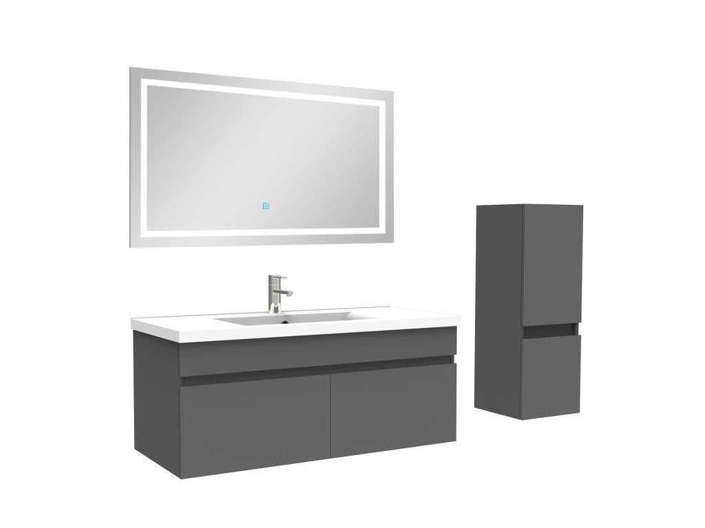 Mobile lavabo da bagno con lavabo, specchio illuminato e mobile alto 100 cm, Antracite Calmetop 87696MTQA