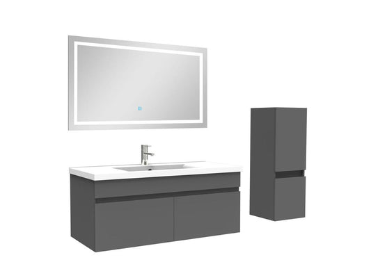 Mobile lavabo da bagno con lavabo, specchio illuminato e mobile alto 100 cm, Antracite Calmetop 87696MTQA