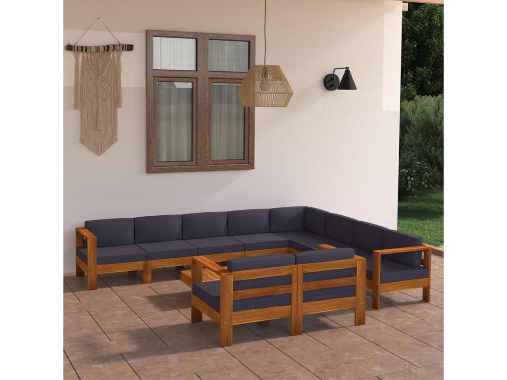 Set di mobili da giardino da 10 pezzi con cuscini grigio scuro, Bois d'Maisonpuretop 88081OYKC