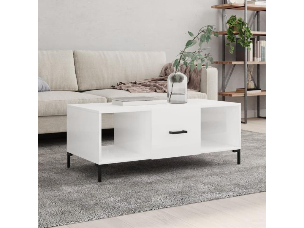 Tavolino da caffè, bianco lucido, 102x50x40 cm, legno ingegnerizzato, 87913CCPS