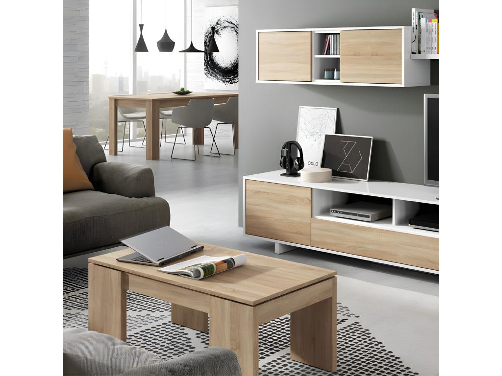 Tavolino da caffè con piano sollevabile, rovere chiaro - Maisonpuretop - L 100 x P 50 x A 43/54 cm 08029LDRD