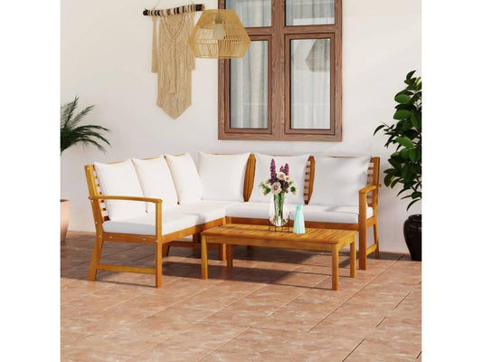 Set di mobili da giardino 4 pezzi con cuscini, colore crema, legno massello, di Artvivrestore 63042YZMQ