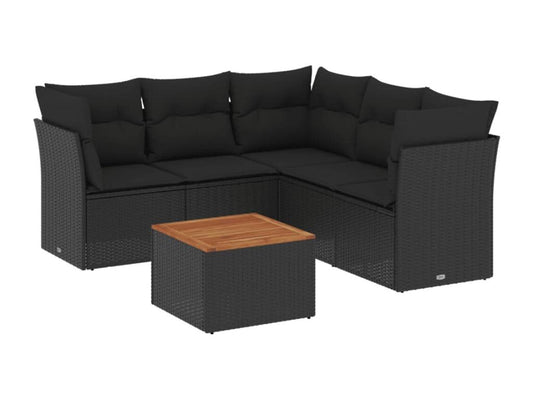Set di mobili da giardino 6 pezzi con cuscini, resina intrecciata nera 15343EKOI
