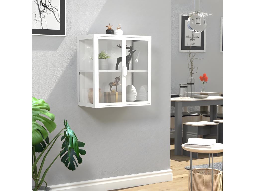 Vetrina espositiva da parete in acciaio Nidchicshop, vetrina sospesa, vetrina in vetro, 65x60x35 cm, Nidchicshop 77601LFKU