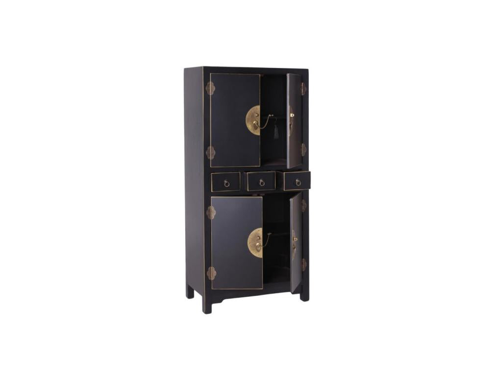 Armadio nero a 4 ante e 3 cassetti, stile cinese - PEKIN 03644JMUA
