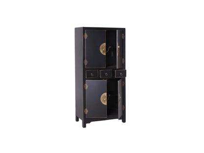 Armadio nero a 4 ante e 3 cassetti, stile cinese - PEKIN 03644JMUA