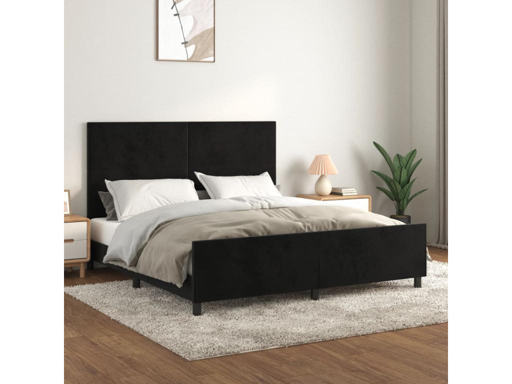 Struttura letto in velluto nero senza materasso 02362FUYA