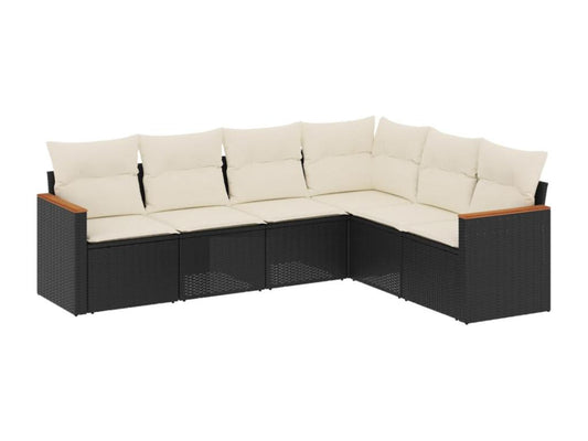 Set di mobili da giardino da 6 pezzi con cuscini, resina intrecciata nera 06758VRVH