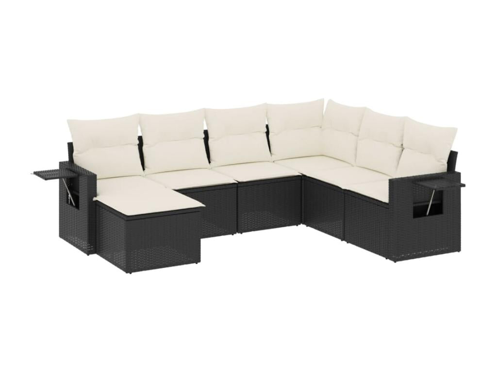 Set di mobili da giardino 7 pezzi con cuscini, vimini in resina nera 23910YYII