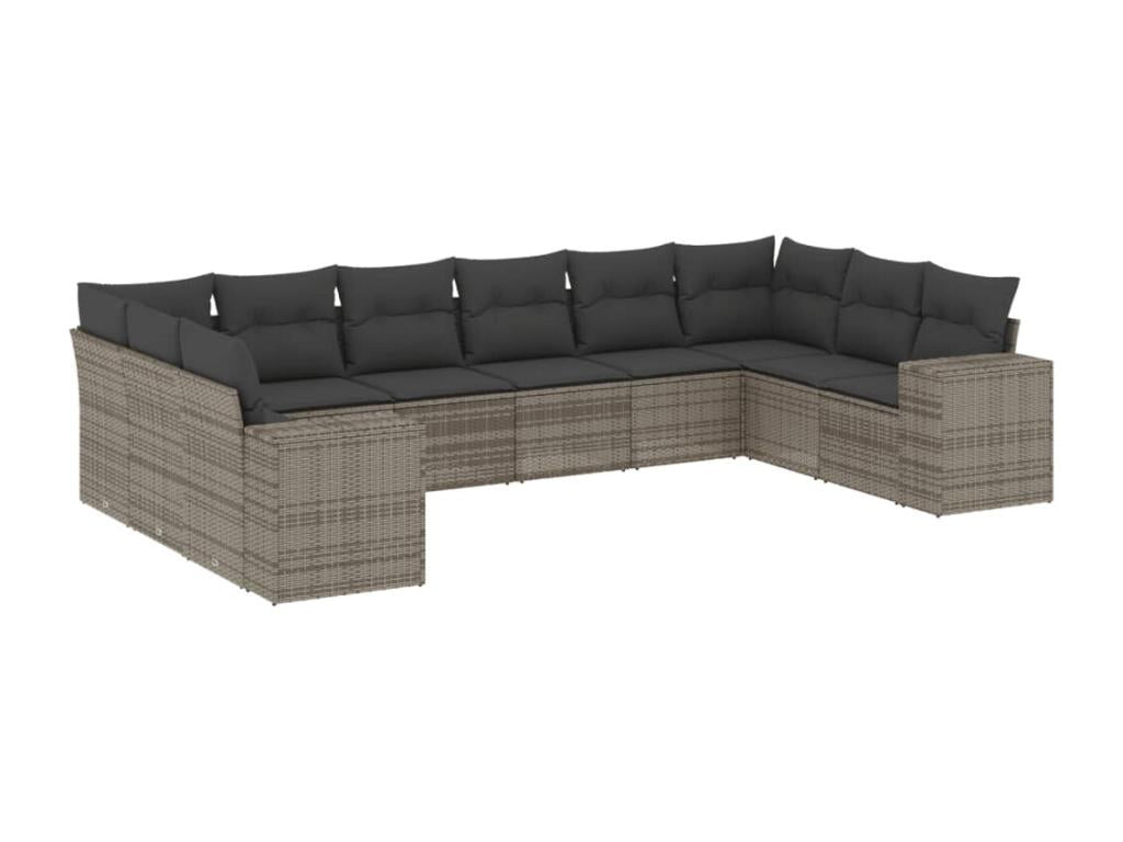 Set di mobili da giardino con cuscini, 10 pezzi, resina intrecciata grigia, 69812QLCS