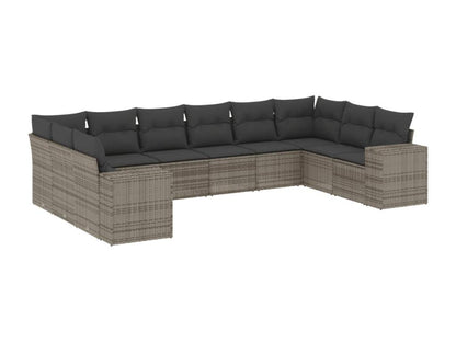 Set di mobili da giardino con cuscini, 10 pezzi, resina intrecciata grigia, 69812QLCS
