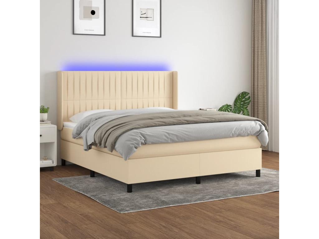 Rete letto imbottita con materasso e illuminazione LED, Crema, 180x200 cm, Tessuto 83002AQGG