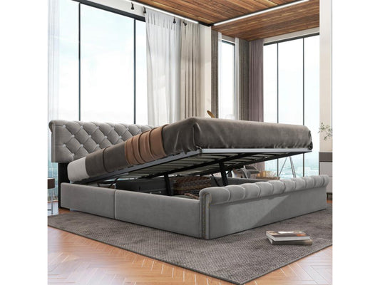 Letto singolo 180x200 imbottito con base da Artvivrestore in legno con testiera regolabile in altezza per adulti e ragazzi, velluto grigio fiocco di neve 47728QWJF
