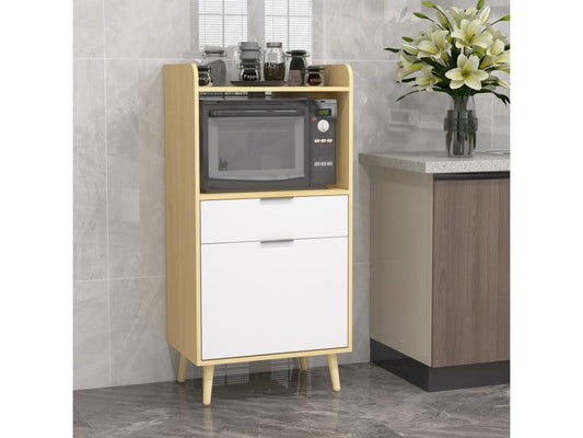 Mobile da cucina per microonde in stile scandinavo Artvivrestore - anta, 2 ripiani, cassetto, nicchia - bianco con effetto rovere chiaro 24507UUUE