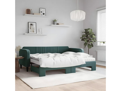 Divano letto con letto estraibile e materasso in velluto verde scuro 90x200cm 74047NNUG