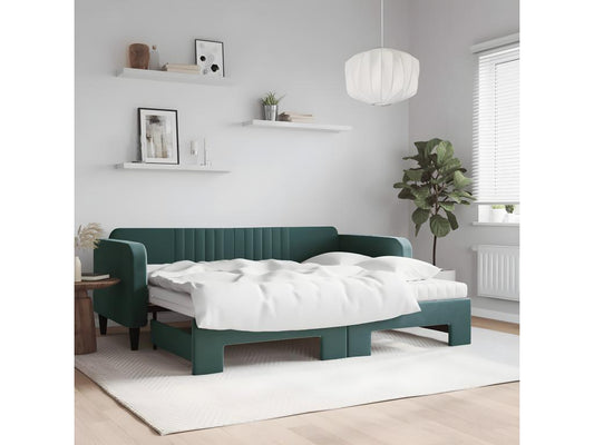 Divano letto con letto estraibile e materasso in velluto verde scuro 90x200cm 74047NNUG