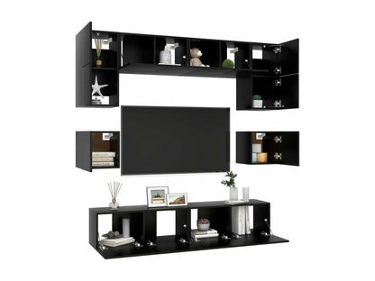 Set di mobili TV da 8 pezzi, truciolato nero 75390LBPR