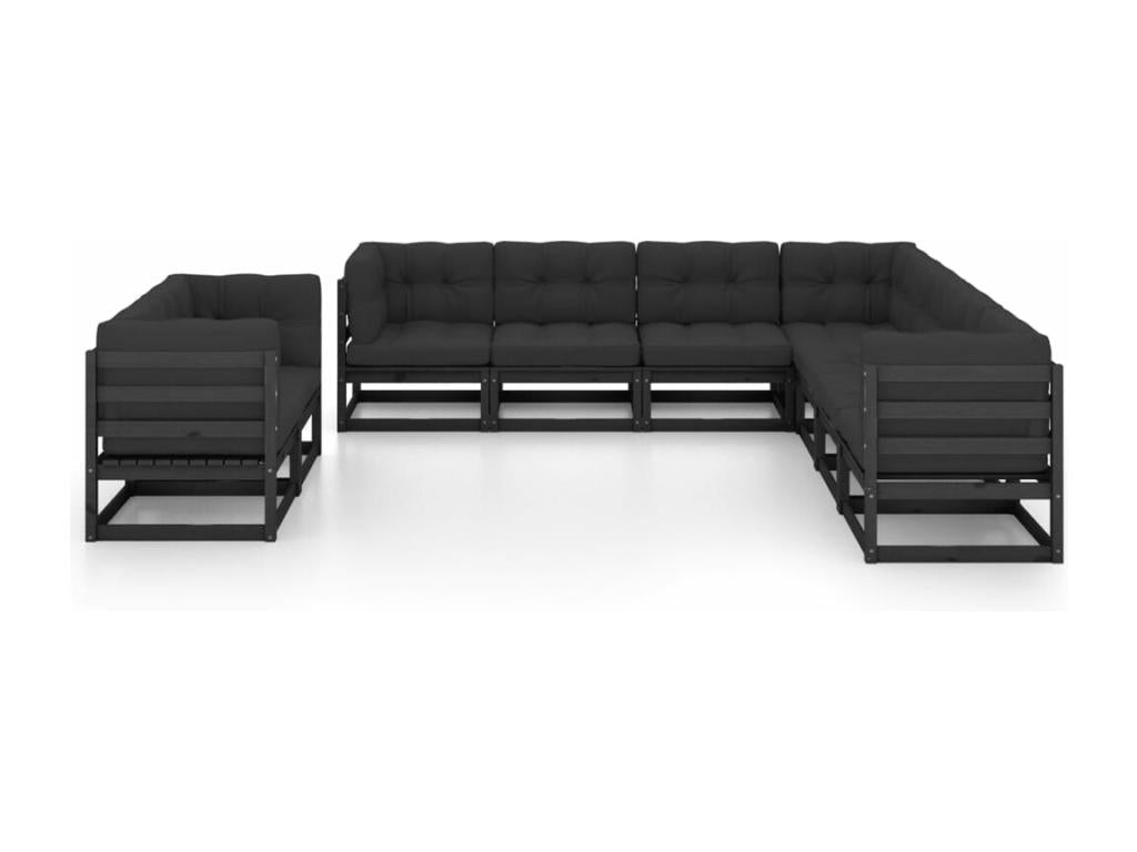 Set di mobili da giardino da 9 pezzi con cuscini, nero, legno massello di pino, 64282BVUT