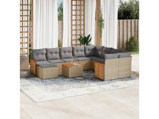 Set di mobili da giardino da 11 pezzi con cuscini in vimini di resina beige 15885GSKJ