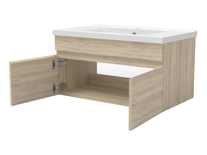 Set di mobili da bagno da 80 cm con colonna a specchio da parete, finitura rovere, Artvivrestore 50855TKUG