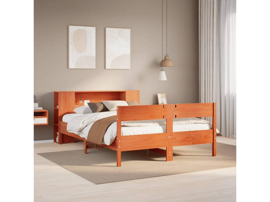 Letto a libreria senza materasso, finitura cera marrone, 160x200 cm, pino massiccio, 29321IXNV
