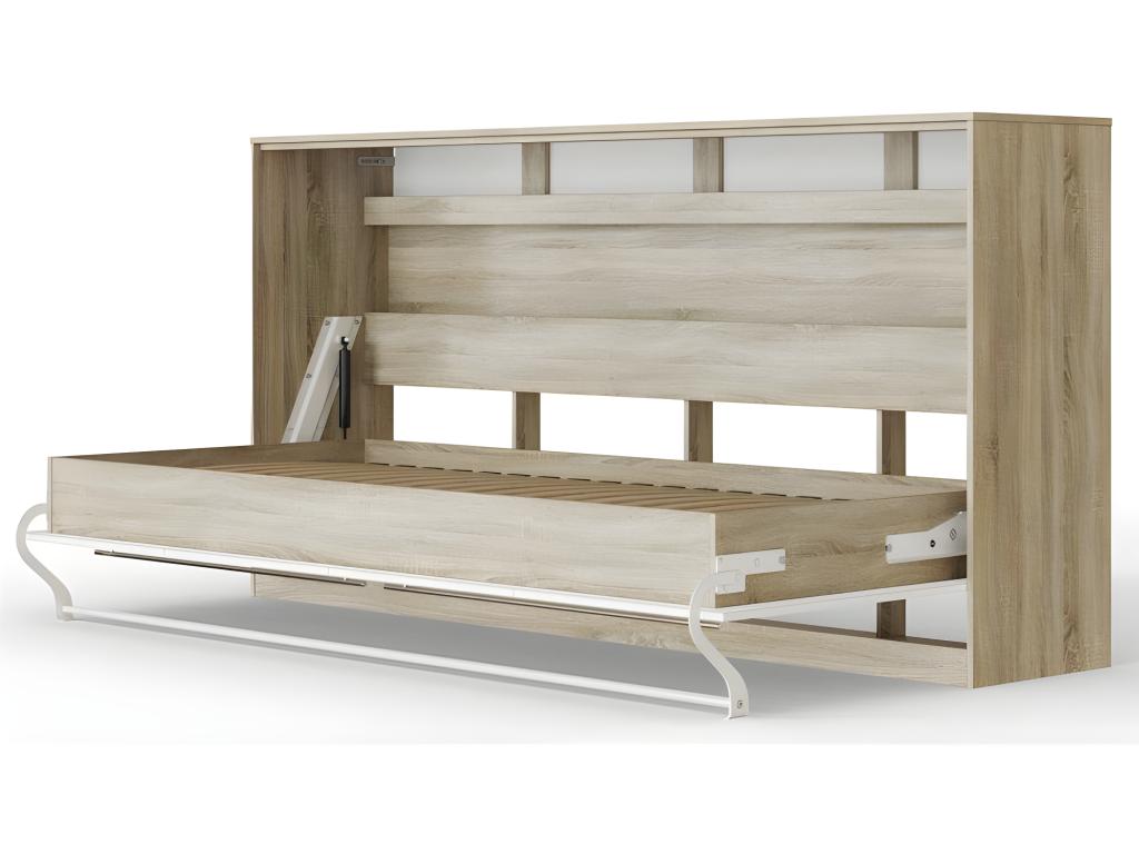 Letto a scomparsa orizzontale Calmetop 90x200cm, letto pieghevole, Calmetop Rovere/Bianco lucido 90373SEUO