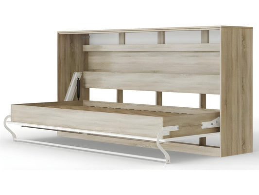 Letto a scomparsa orizzontale Calmetop 90x200cm, letto pieghevole, Calmetop Rovere/Bianco lucido 90373SEUO