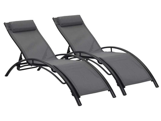Lettino prendisole in alluminio - Artvivrestore - Grigio scuro / Nero - Set di 2 68193SEIB