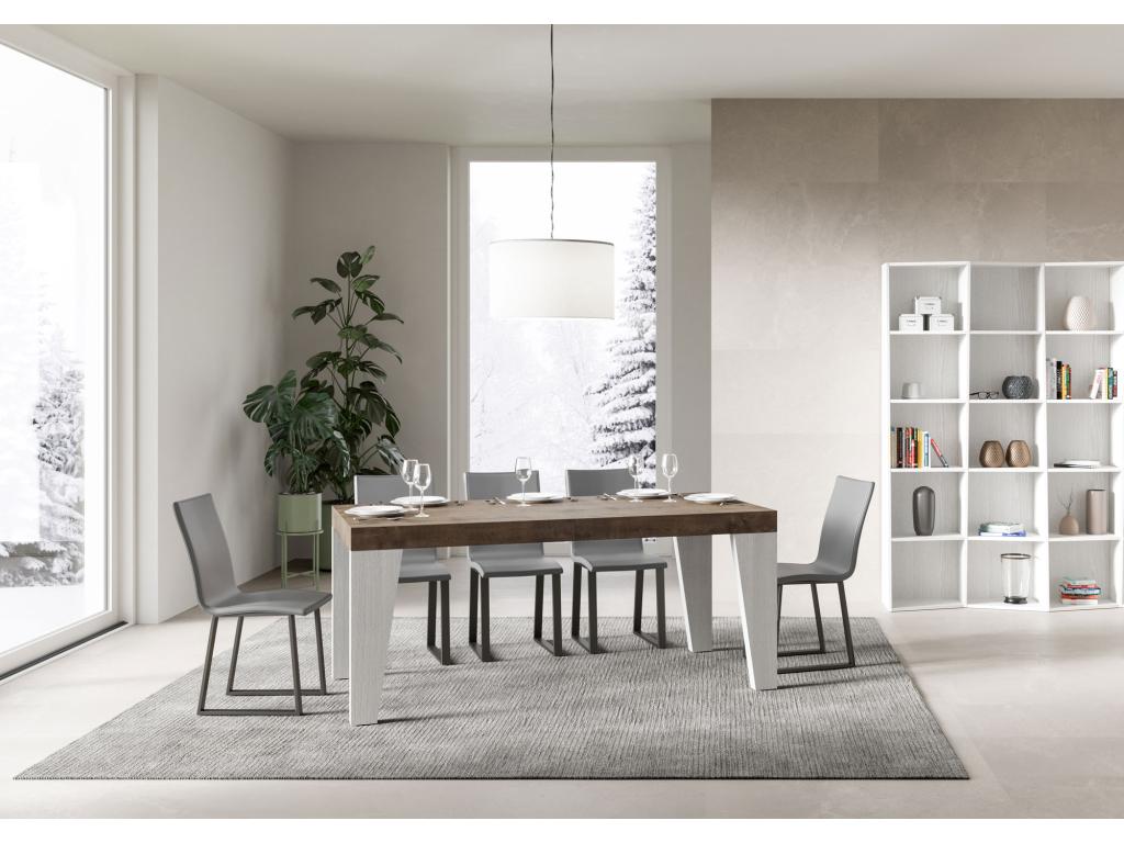 Tavolo allungabile Naxy Mix 90x160/420 cm, piano noce, gambe frassino bianco, 21704OBEI