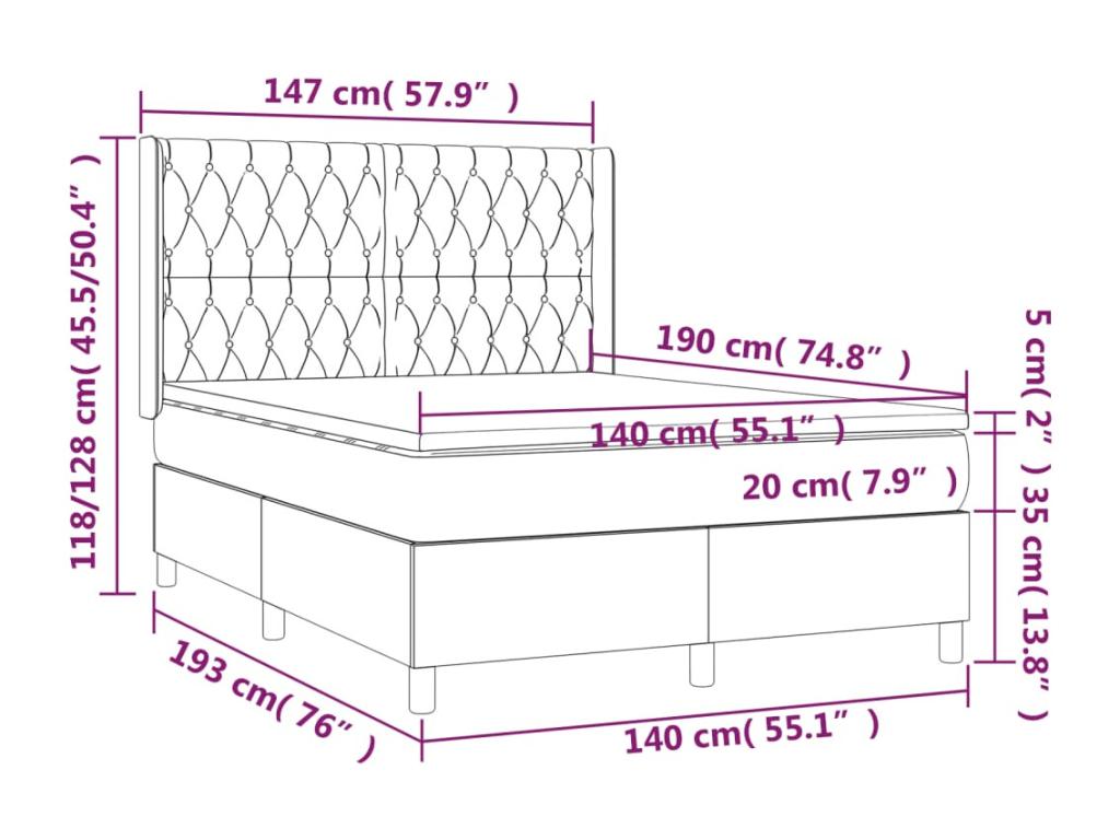 Rete imbottita con materasso e illuminazione a LED, Crema, 140x190 cm, Tessuto, 3, 92139ULZB