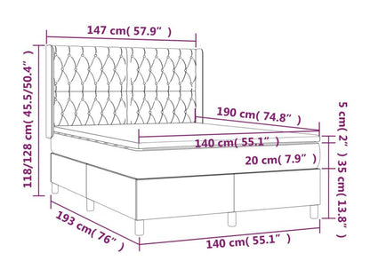 Rete imbottita con materasso e illuminazione a LED, Crema, 140x190 cm, Tessuto, 3, 92139ULZB
