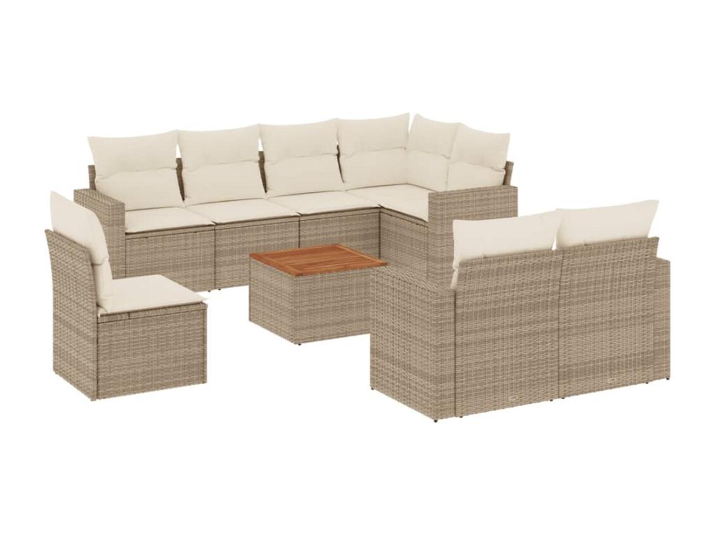 Set di mobili da giardino da 9 pezzi con cuscini, resina di vimini beige, 11632ZLKG