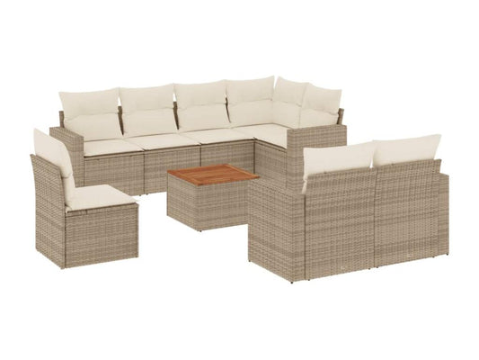 Set di mobili da giardino da 9 pezzi con cuscini, resina di vimini beige, 11632ZLKG