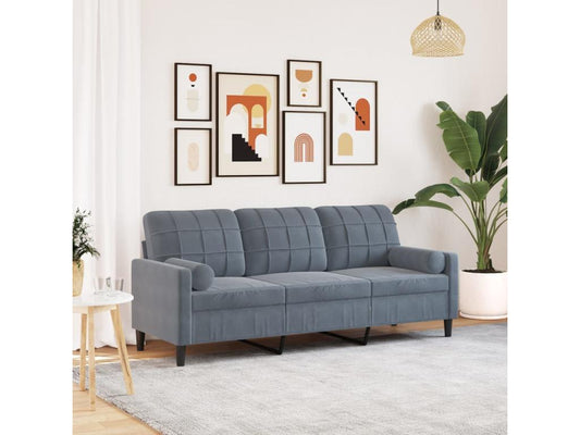 Divano a 3 posti con cuscini grigio scuro, 180 cm, velluto, 03969ZNVD