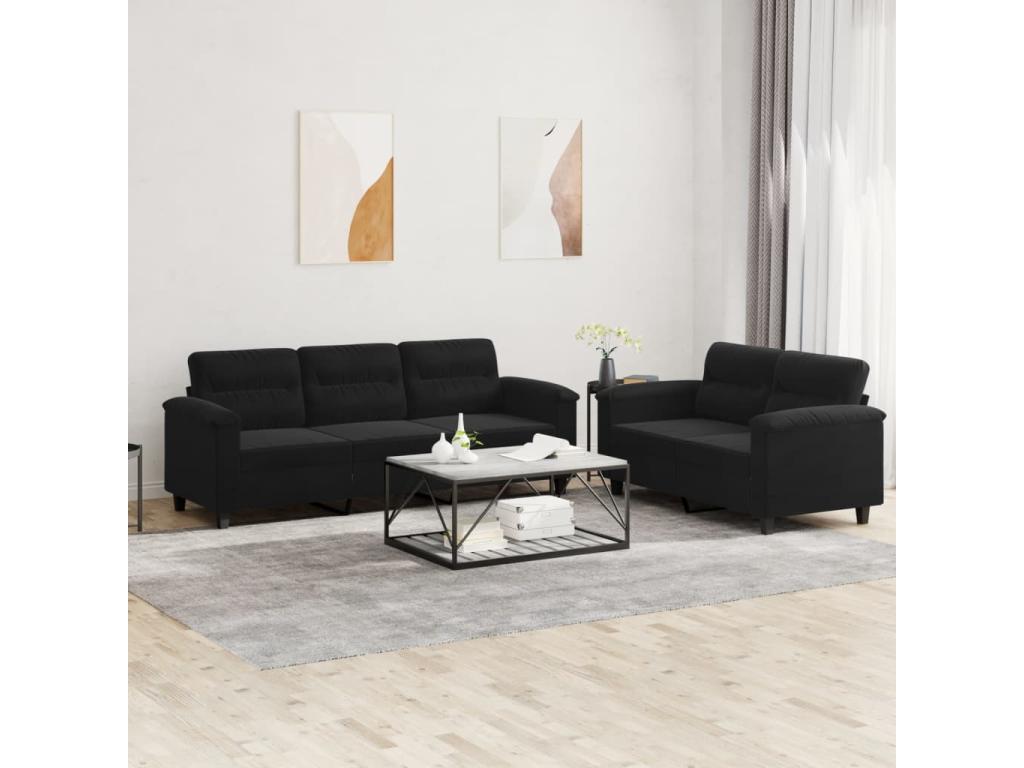 Set divano 2 pezzi con cuscini, tessuto in microfibra nero 01286DKPP