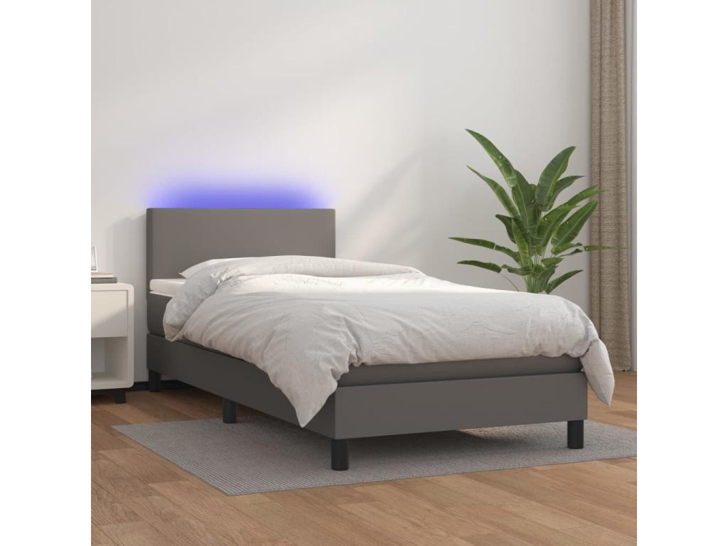 Rete e materasso imbottiti con illuminazione a LED, Grigio, 100x200 cm, Similpelle, 90493QZWJ