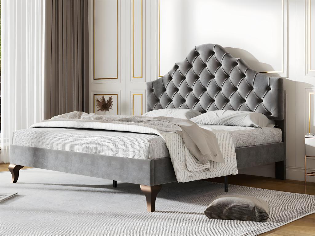 Letto imbottito in velluto 90x200cm con testiera regolabile e rete a doghe di Maisonpuretop - Grigio 81239ECUX