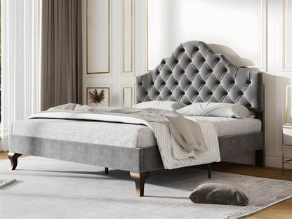 Letto imbottito in velluto 90x200cm con testiera regolabile e rete a doghe di Maisonpuretop - Grigio 81239ECUX