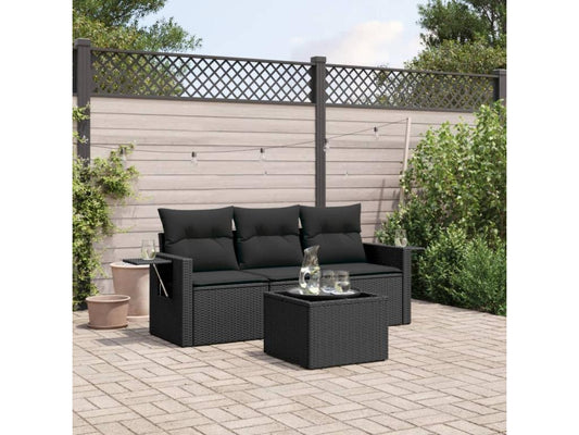 Set di mobili da giardino 4 pezzi con cuscini, resina intrecciata nera 08574ODAL
