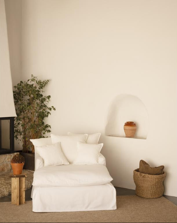 Poltrona in cotone e lino bianco, 115x170cm, 82130DSMS