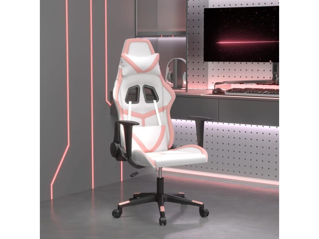 Sedia da gaming, similpelle bianca e rosa, 81385CXDP