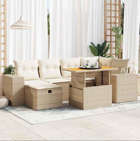 Set di mobili da giardino in vimini di resina beige Calmetop 48619YVIL da 8 pezzi con cuscini