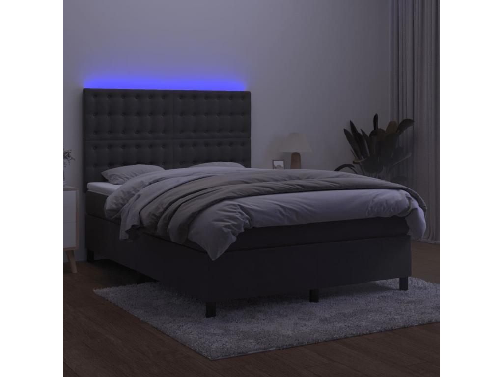 Rete letto imbottita con materasso e illuminazione a LED, Grigio scuro, 140x190 cm, Velluto, 73001WUWX