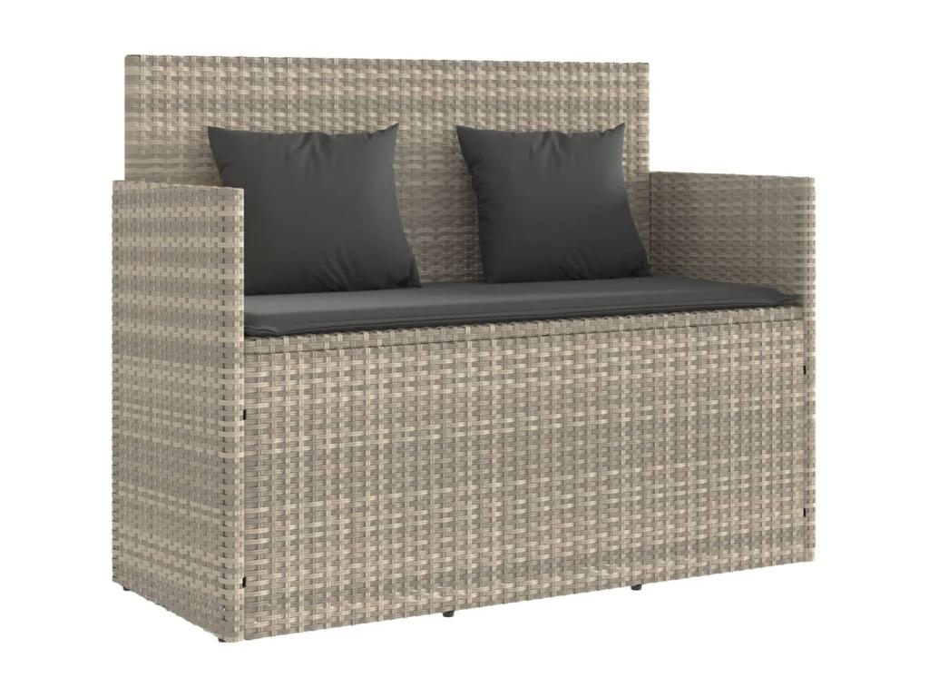 Panca da giardino con cuscini grigio chiaro, resina intrecciata 87678CYNC